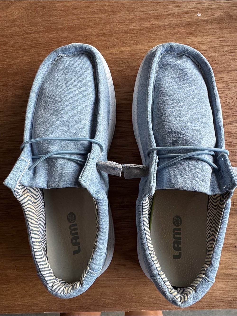Lamo Light Blue Slip-On Moccasins with Elastic Laces